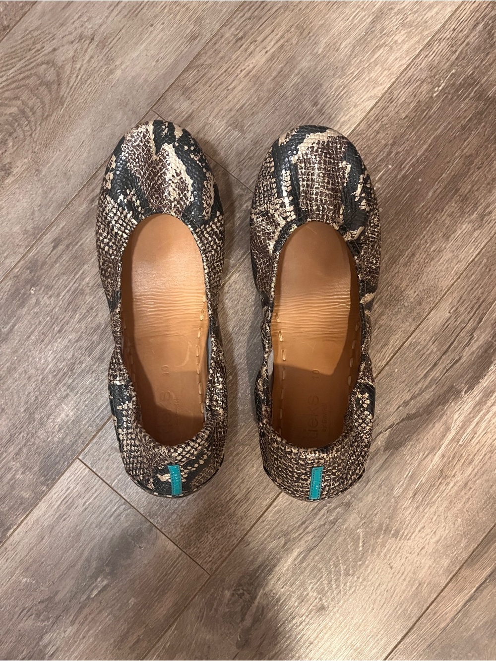 Tieks Snake-Print Ballet Flats in Brown and Black